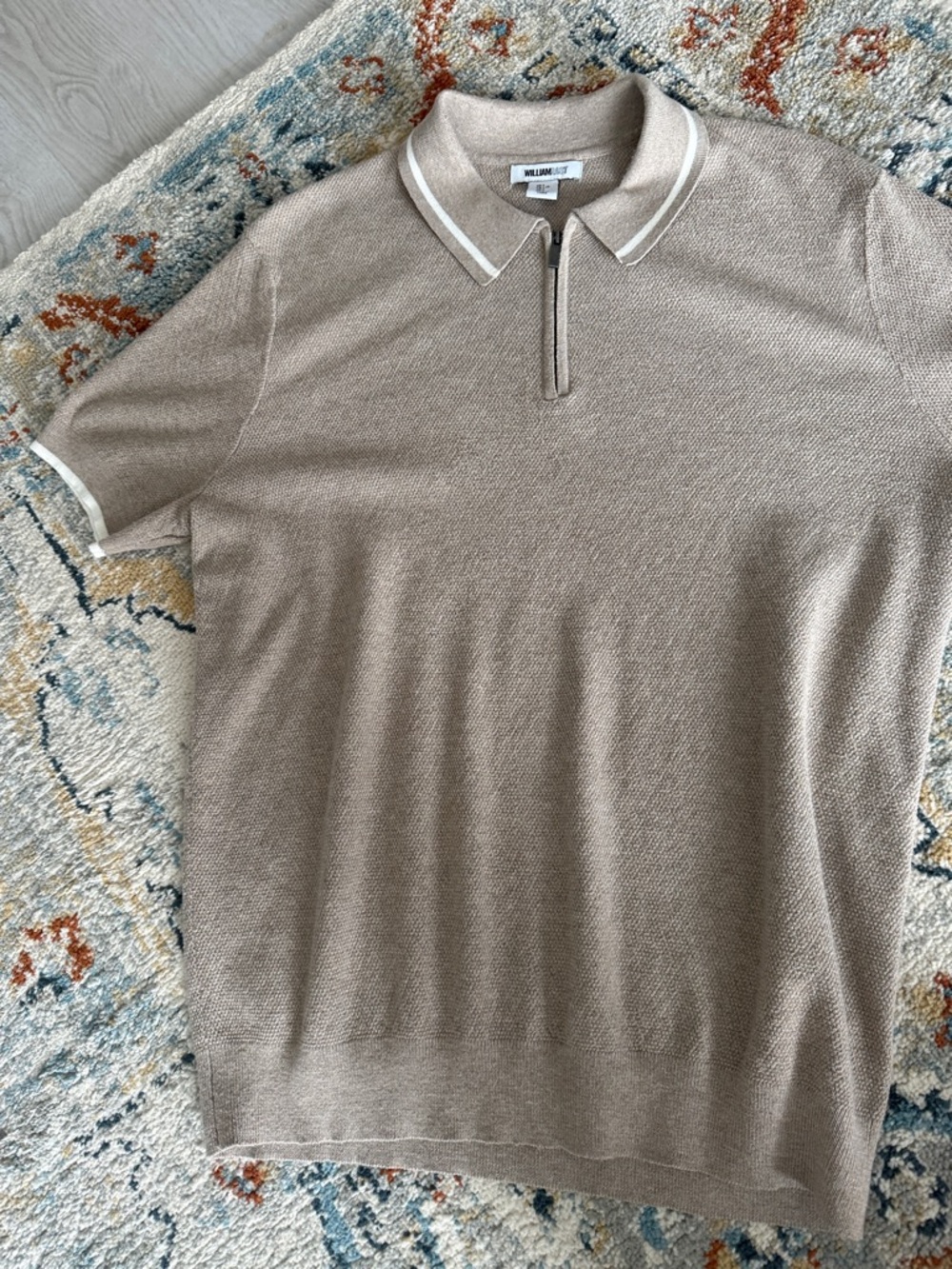 William Rast Beige Knit Zip Polo with White Trim
